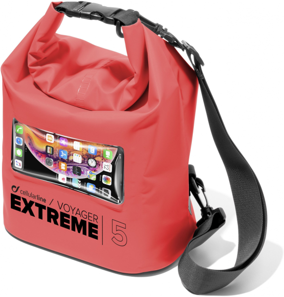 Vodotěsný vak s kapsou na mobilní telefon Cellularline Voyager Extreme, červená.