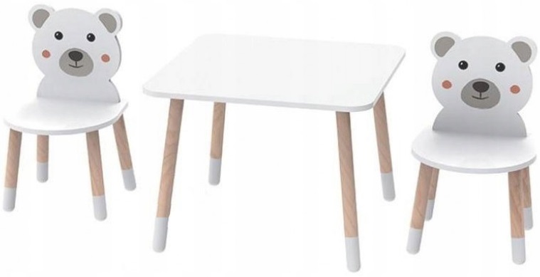 BHome Dětský stůl s židlemi MEDVÍDEK.

Nádherný dětský stůl v bílém provedení s židličkami s motivem
